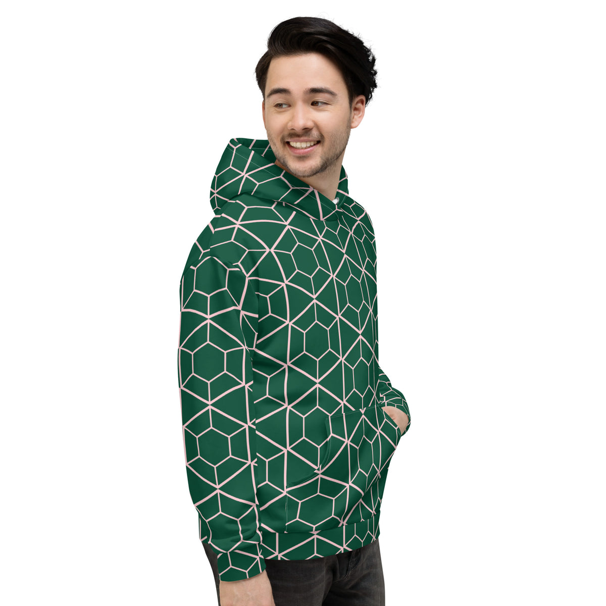 Men's All-Over Print Recycled Unisex Hoodie Geometric Hexagon British Racing Green