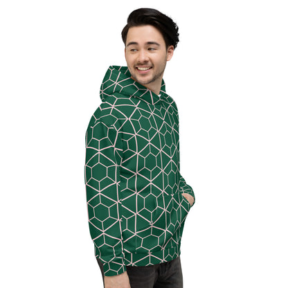 Men's All-Over Print Recycled Unisex Hoodie Geometric Hexagon British Racing Green