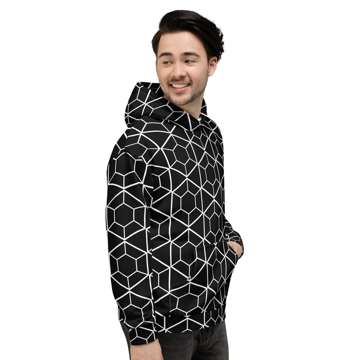 Men's All-Over Print Recycled Unisex Hoodie Geometric Hexagon Black