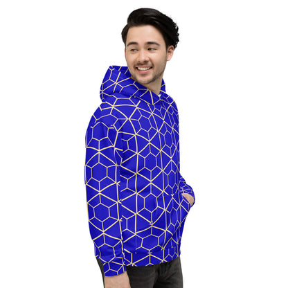Men's All-Over Print Recycled Unisex Hoodie Geometric Hexagon Bright Blue