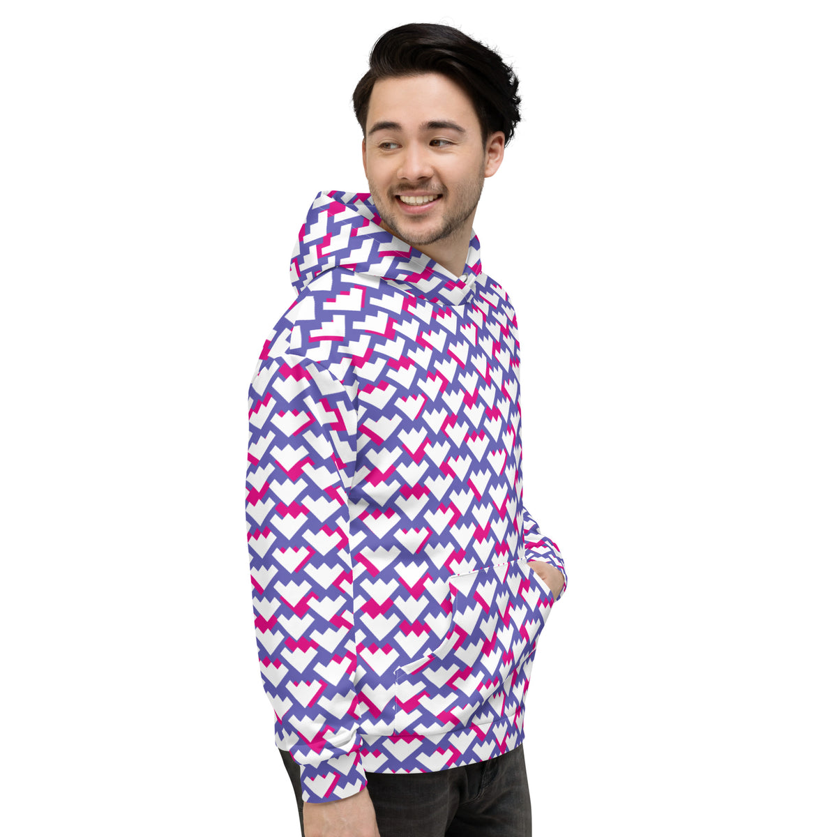 Men's All-Over Print Recycled Unisex Hoodie Geometric Heart Pattern Purple & Violet Red