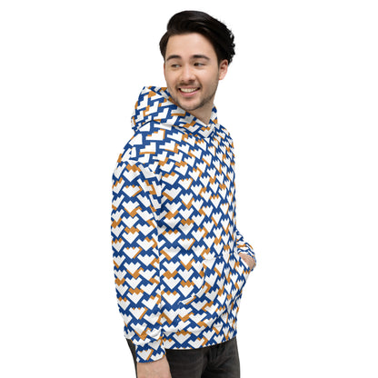 Men's All-Over Print Recycled Unisex Hoodie Geometric Heart Pattern Blue & Amber