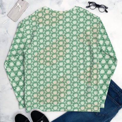 All-Over Print Recycled Unisex Sweatshirt Laurel Leaves Crown and Jewel V Neck Design for Woman