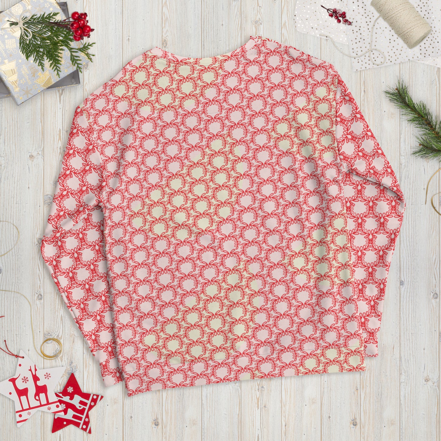 All-Over Print Recycled Unisex Sweatshirt Laurel Leaves Crown and  Alizarin V Neck Design for Women