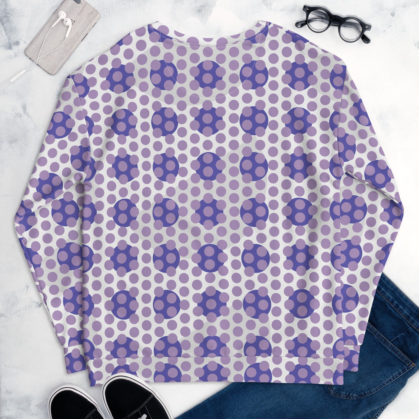 All-Over Print Recycled Unisex Sweatshirt Circles Polka-dot East Side Violet for Woman
