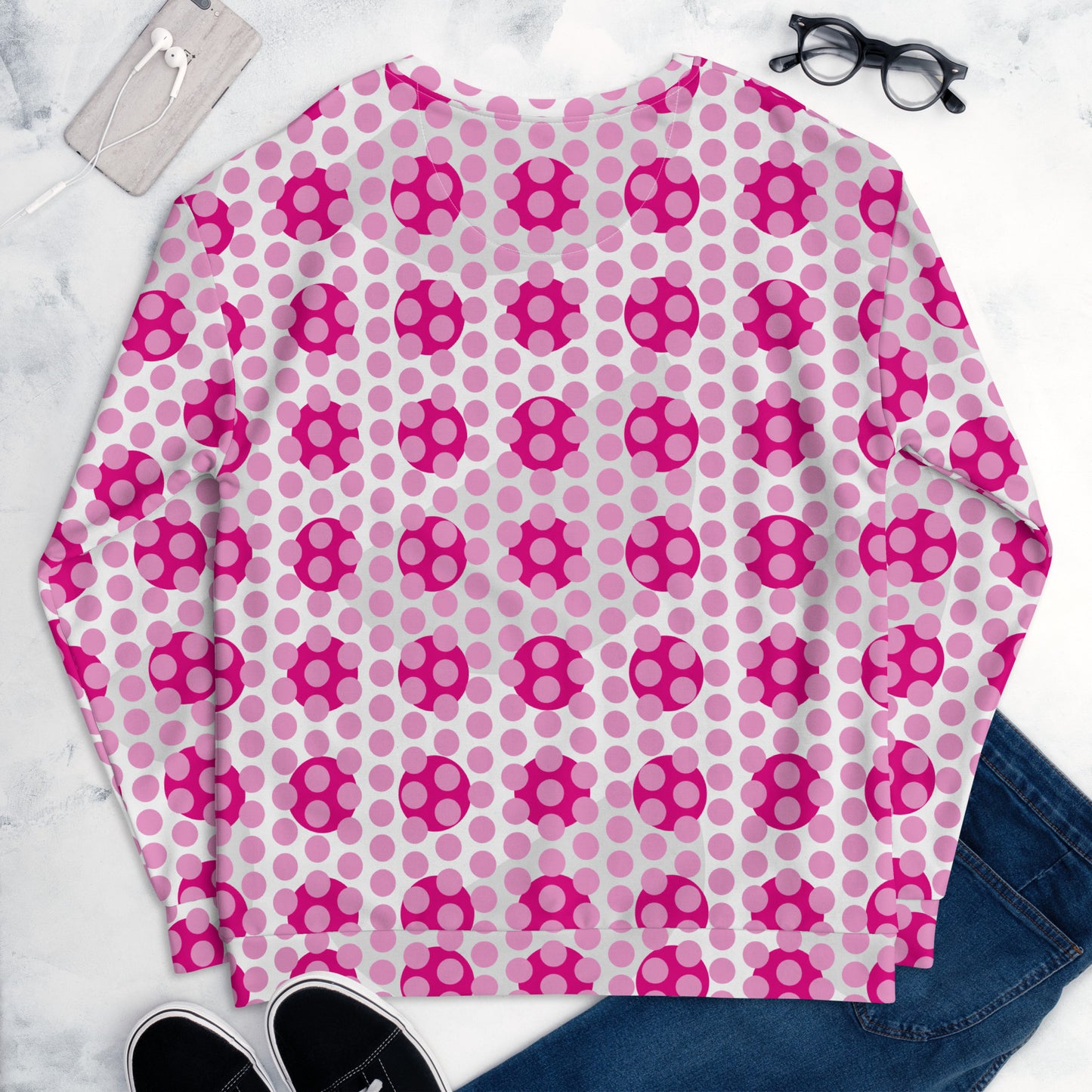 All-Over Print Recycled Unisex Sweatshirt Circles Polka-dot Lavender Rose for Woman