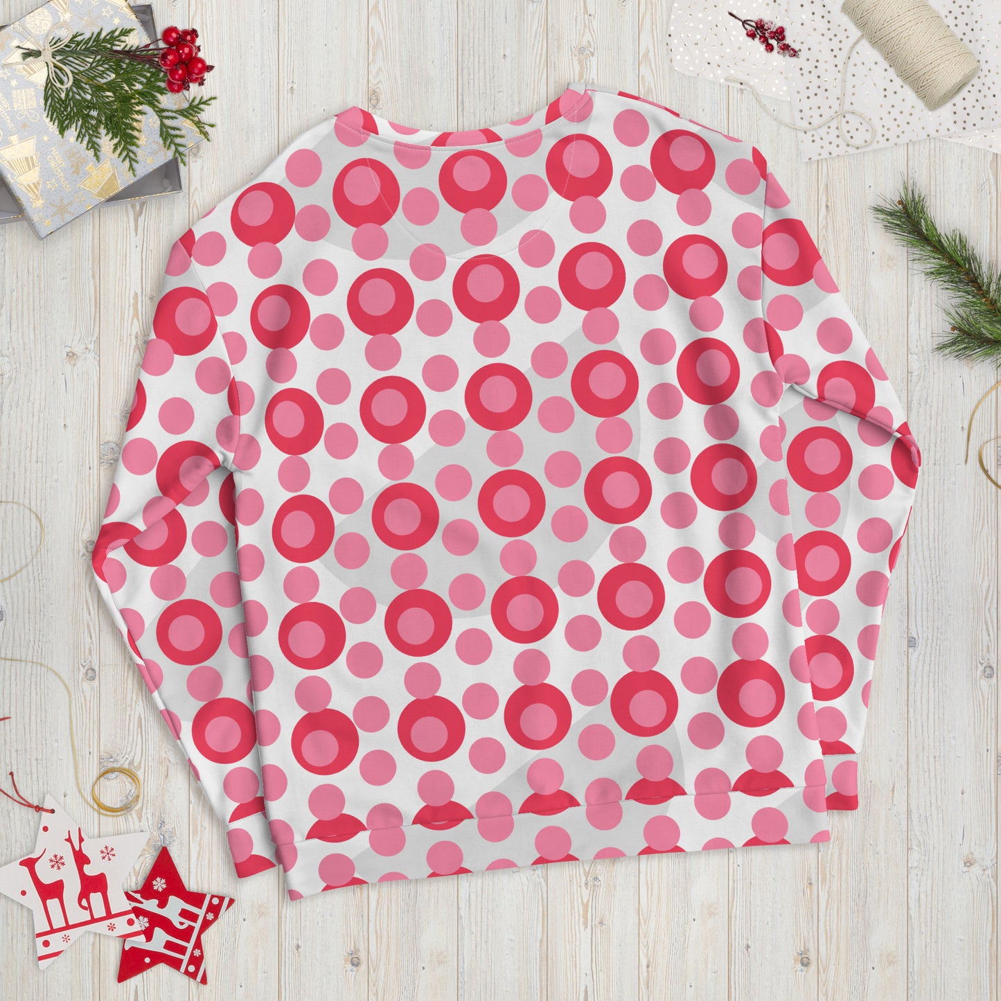 All-Over Print Recycled Unisex Sweatshirt Circles and Polka Dots Tickle Me Pink for Woman