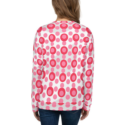 All-Over Print Recycled Unisex Sweatshirt Circles and Polka Dots Tickle Me Pink for Woman