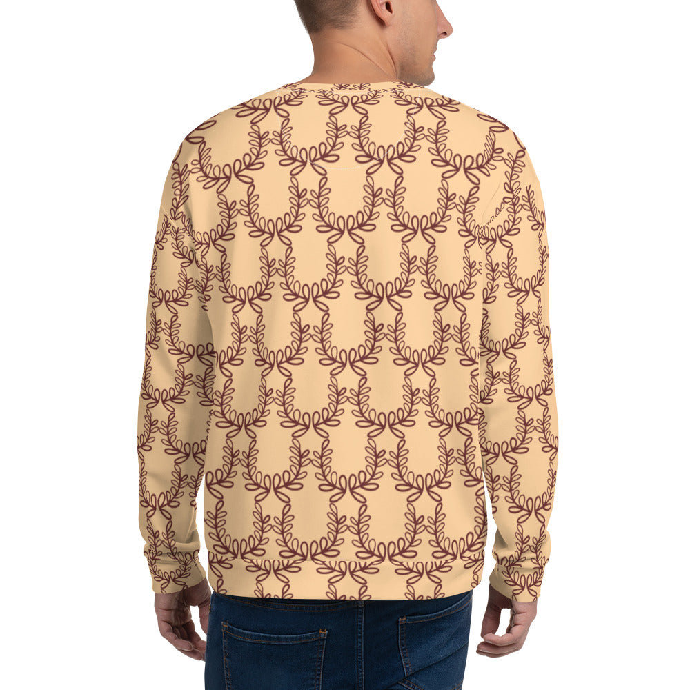 Men's All-Over Print Recycled Unisex Sweatshirt Laurel Leaf Crown Frangipani Orange