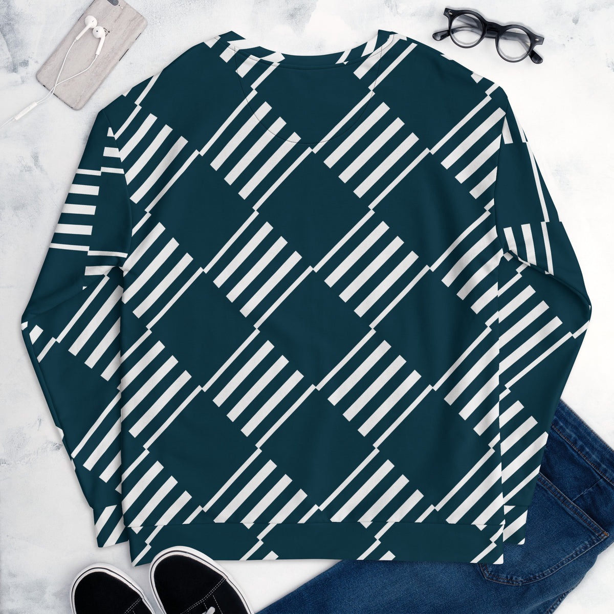 Men's All-Over Print Recycled Unisex Sweatshirt Love Pattern Stripes Blue Whale
