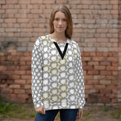 Women's All-Over Print Recycled Unisex Sweatshirt Laurel Leaves Crown Eclipse V Neck Design