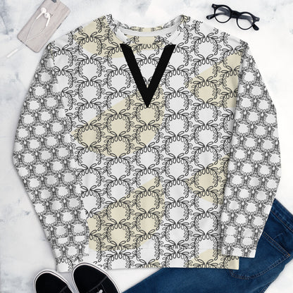 Women's All-Over Print Recycled Unisex Sweatshirt Laurel Leaves Crown Eclipse V Neck Design