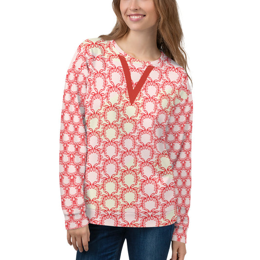All-Over Print Recycled Unisex Sweatshirt Laurel Leaves Crown and  Alizarin V Neck Design for Women