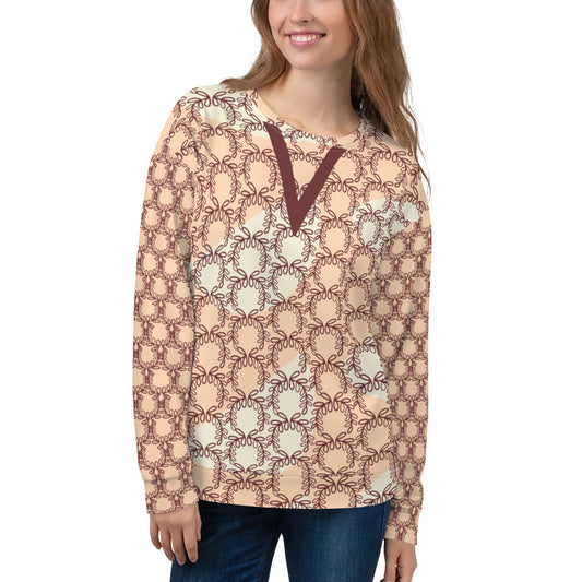 All-Over Print Recycled Unisex Sweatshirt Laurel Leaves Crown and Auburn V Neck Design for Women