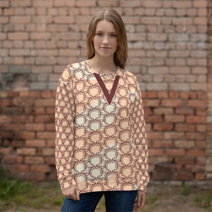 All-Over Print Recycled Unisex Sweatshirt Laurel Leaves Crown and Auburn V Neck Design for Women