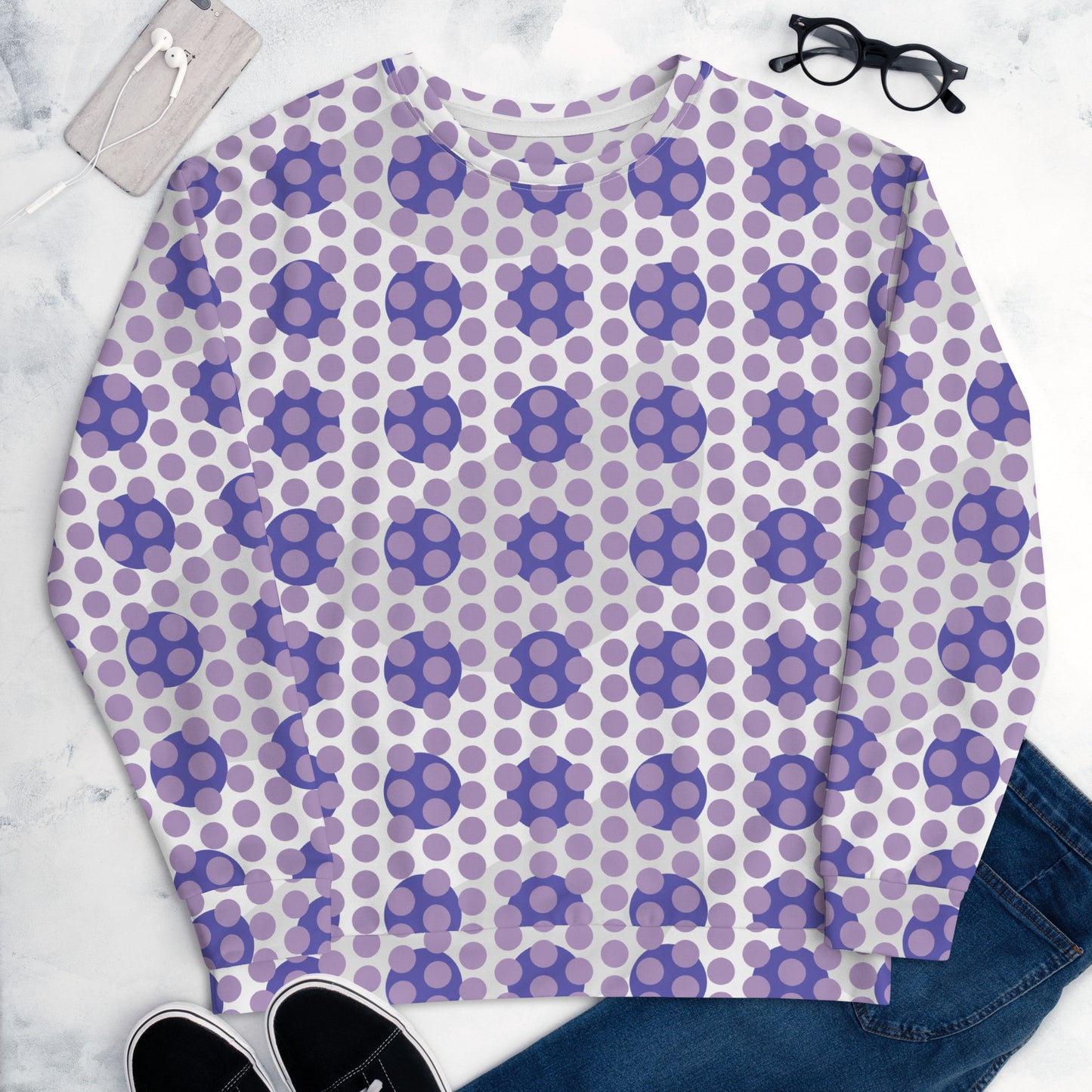 All-Over Print Recycled Unisex Sweatshirt Circles Polka-dot East Side Violet for Woman