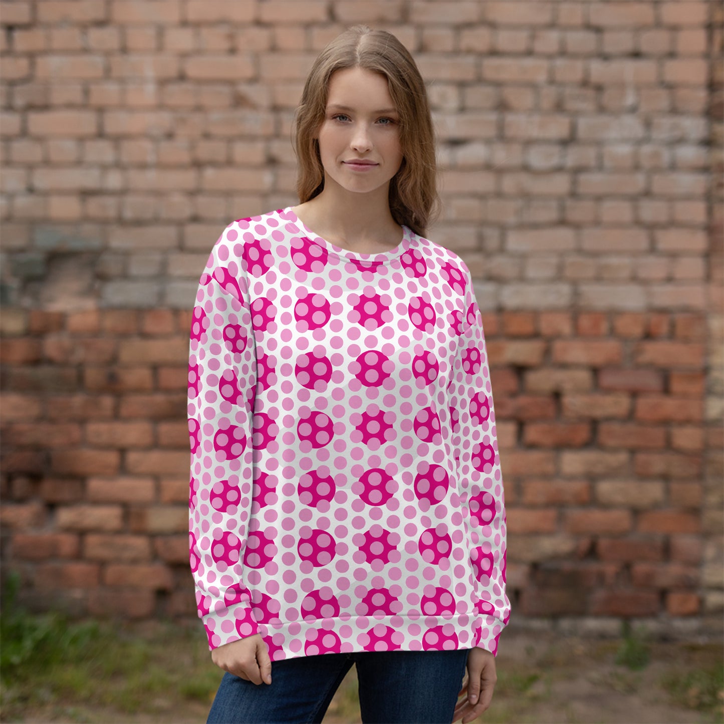 All-Over Print Recycled Unisex Sweatshirt Circles Polka-dot Lavender Rose for Woman