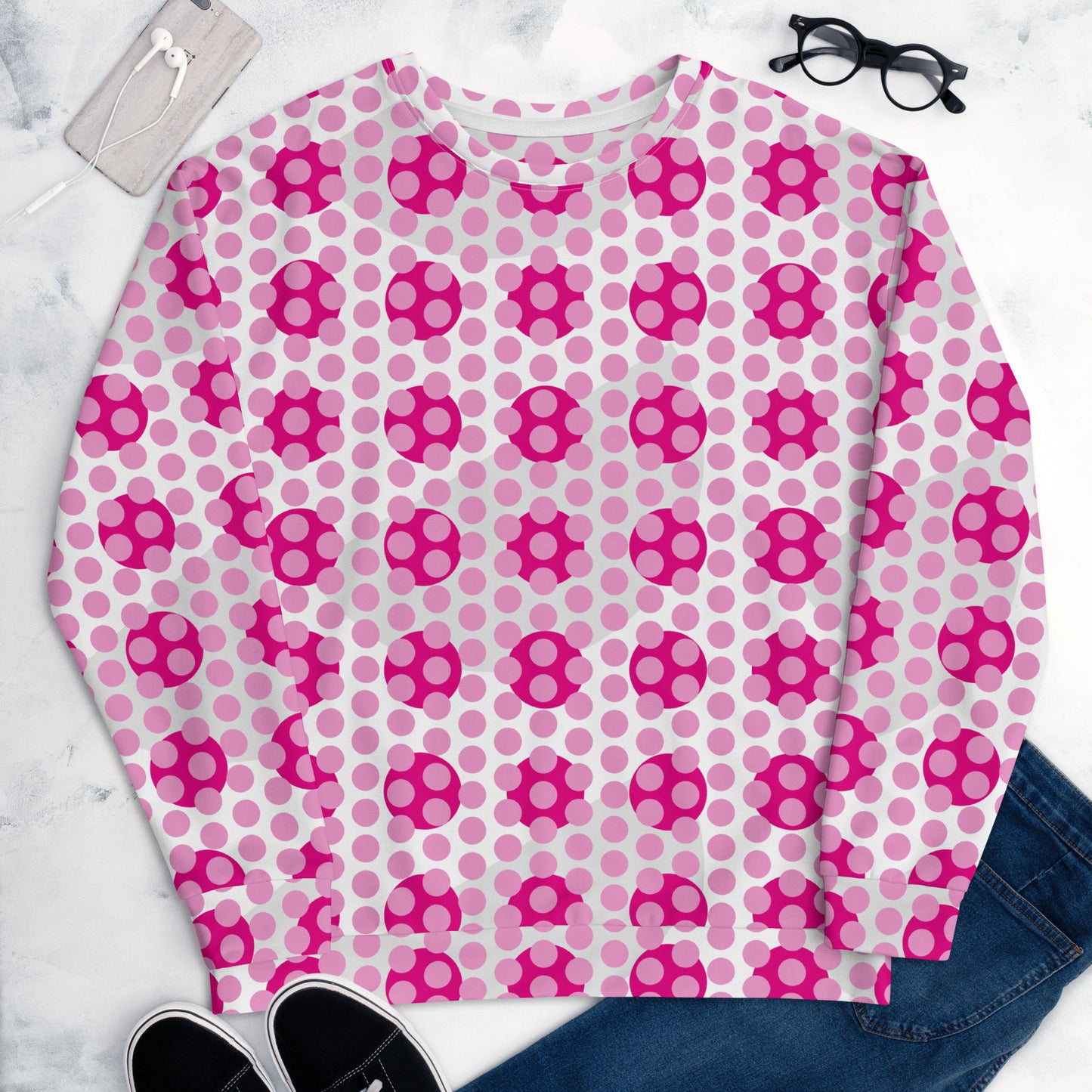 All-Over Print Recycled Unisex Sweatshirt Circles Polka-dot Lavender Rose for Woman