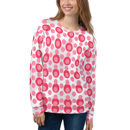 All-Over Print Recycled Unisex Sweatshirt Circles and Polka Dots Tickle Me Pink for Woman