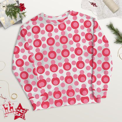 All-Over Print Recycled Unisex Sweatshirt Circles and Polka Dots Tickle Me Pink for Woman