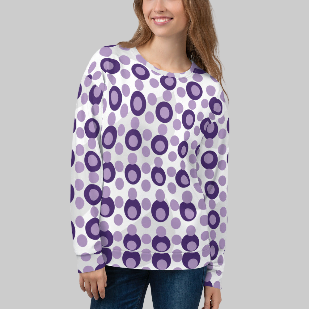 All-Over Print Recycled Unisex Sweatshirt Circles and Polka Dots East Side Violet for Woman