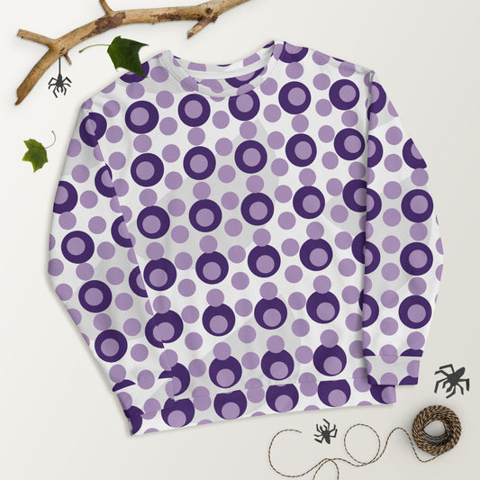 All-Over Print Recycled Unisex Sweatshirt Circles and Polka Dots East Side Violet for Woman