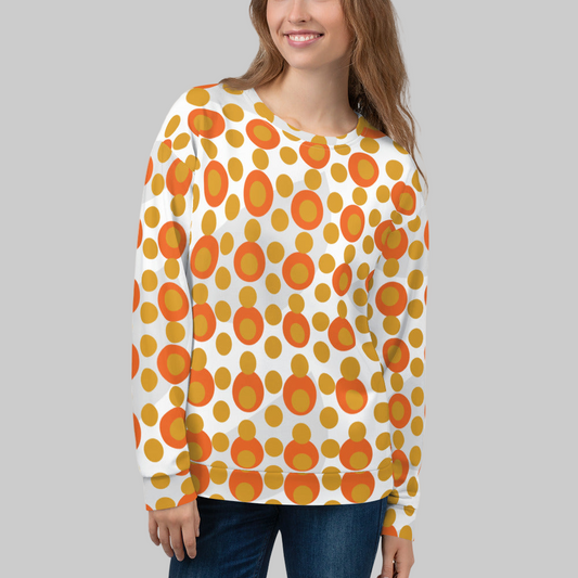 All-Over Print Recycled Unisex Sweatshirt Circles and Polka Dots Buttercup Yellow for Woman