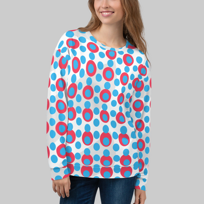 All-Over Print Recycled Unisex Sweatshirt Circles and Polka Dots Deep Sky Blue for Woman