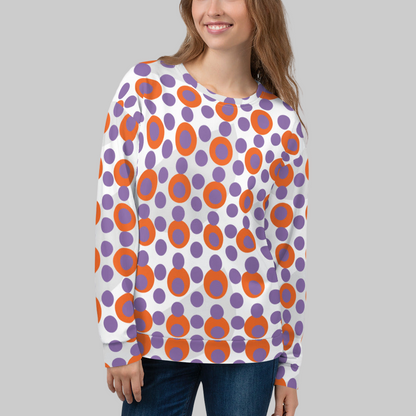 All-Over Print Recycled Unisex Sweatshirt Circles and Polka Dots Ce Soir Violet for Woman