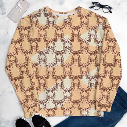 Men's All-Over Print Recycled Unisex Sweatshirt Laurel Leaf Crown Frangipani Orange