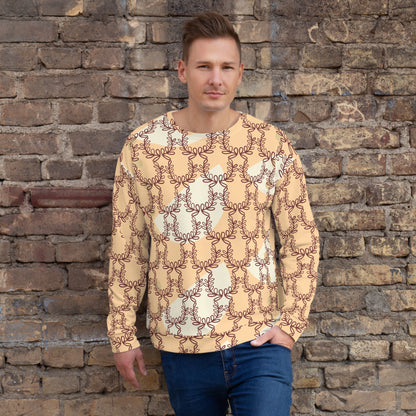 Men's All-Over Print Recycled Unisex Sweatshirt Laurel Leaf Crown Frangipani Orange