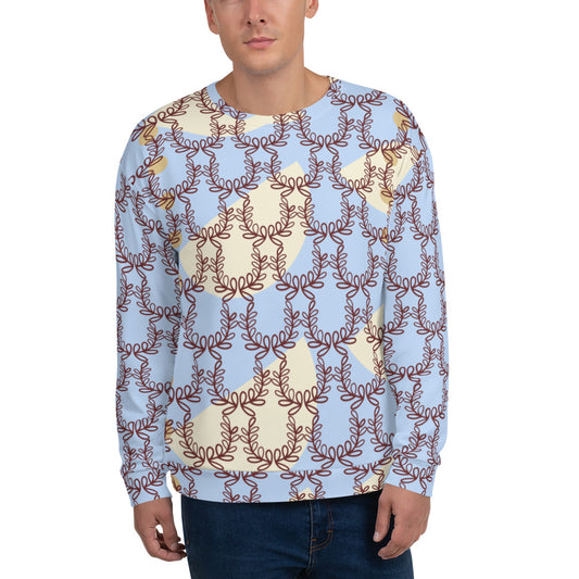 All-Over Print Recycled Unisex Sweatshirt Laurel Leaves Crown Hawkes Blue for Man