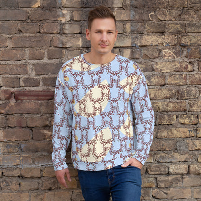 All-Over Print Recycled Unisex Sweatshirt Laurel Leaves Crown Hawkes Blue for Man