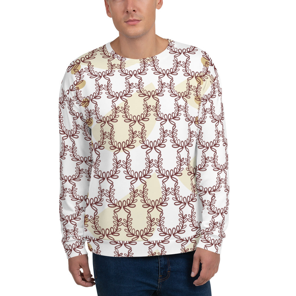 Men's All-Over Print Recycled Unisex Sweatshirt Laurel Leaves Crown White