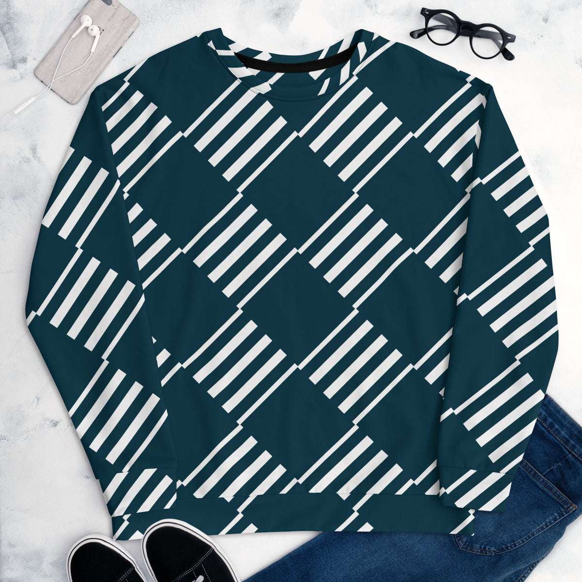 Men's All-Over Print Recycled Unisex Sweatshirt Love Pattern Stripes Blue Whale