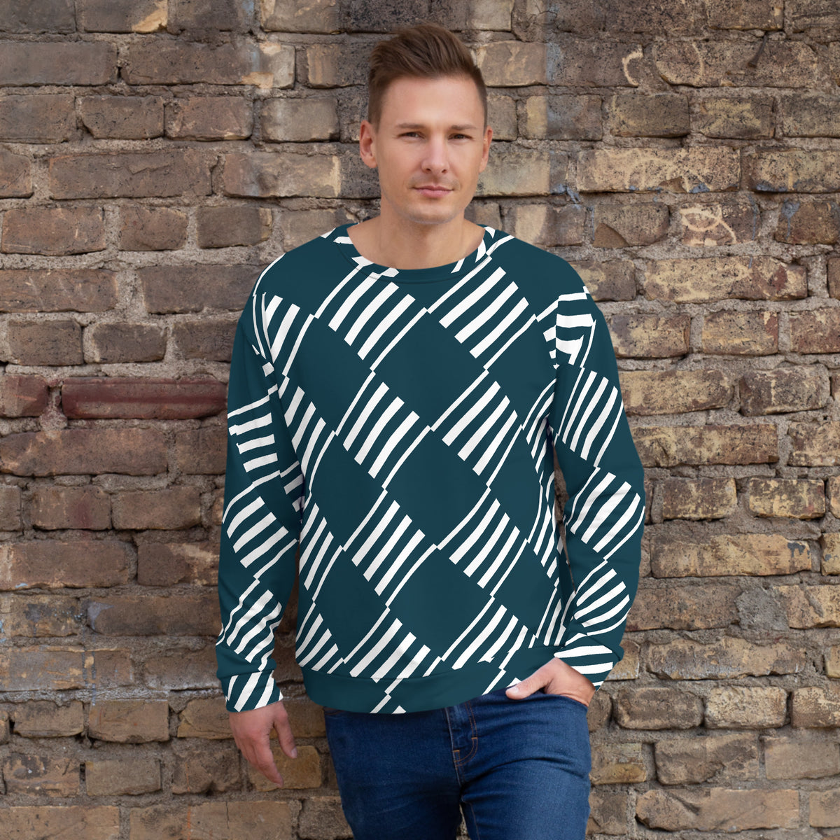 Men's All-Over Print Recycled Unisex Sweatshirt Love Pattern Stripes Blue Whale
