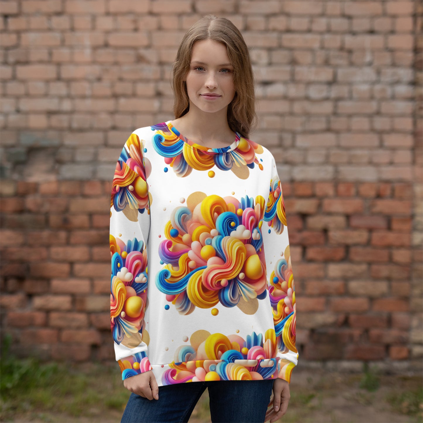 All-Over Print Recycled Unisex Sweatshirt Joyful Waves for Woman