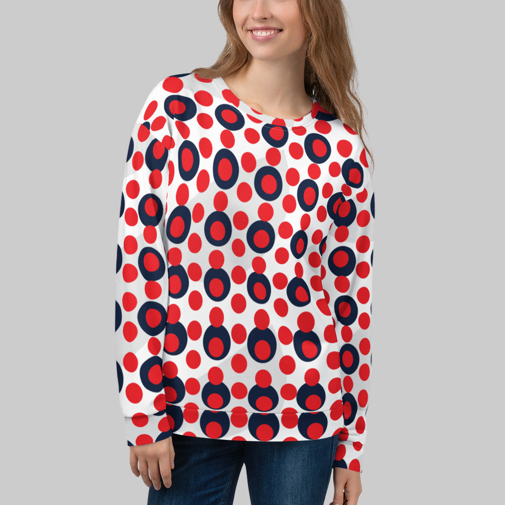 All-Over Print Recycled Unisex Sweatshirt Circles and Polka Dots Red for Woman