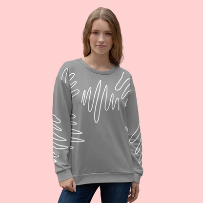 All-Over Print Recycled Unisex Sweatshirt Athletic Pattern Free Lines Nobel Gray Navy for Woman
