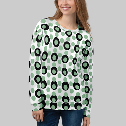 All-Over Print Recycled Unisex Sweatshirt Circles and Polka Dots Dark Sea Green for Woman