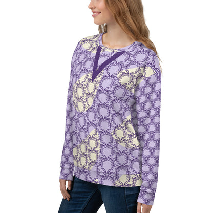 All-Over Print Recycled Unisex Sweatshirt Laurel Leaves Crown and Purple V Neck Design for Women