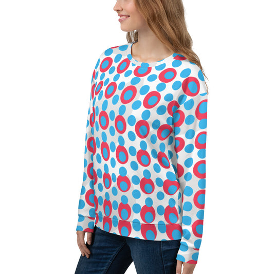 All-Over Print Recycled Unisex Sweatshirt Circles and Polka Dots Deep Sky Blue for Woman