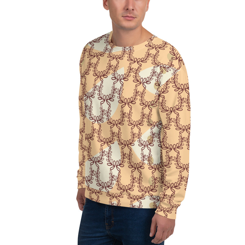 Men's All-Over Print Recycled Unisex Sweatshirt Laurel Leaf Crown Frangipani Orange