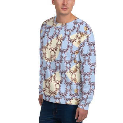 All-Over Print Recycled Unisex Sweatshirt Laurel Leaves Crown Hawkes Blue for Man