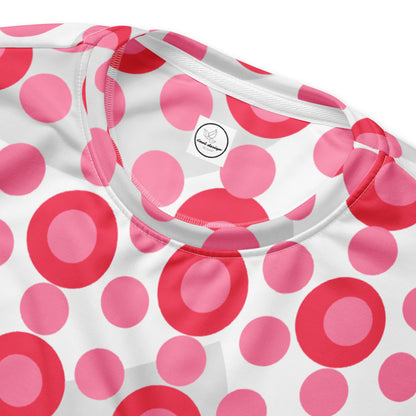 All-Over Print Recycled Unisex Sweatshirt Circles and Polka Dots Tickle Me Pink for Woman