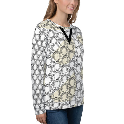 Women's All-Over Print Recycled Unisex Sweatshirt Laurel Leaves Crown Eclipse V Neck Design