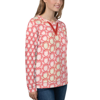 All-Over Print Recycled Unisex Sweatshirt Laurel Leaves Crown and  Alizarin V Neck Design for Women