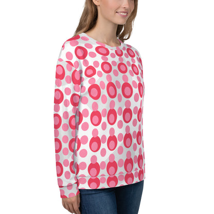 All-Over Print Recycled Unisex Sweatshirt Circles and Polka Dots Tickle Me Pink for Woman