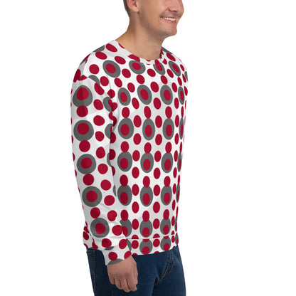 All-Over Print Recycled Unisex Sweatshirt Circles Carmine for Man