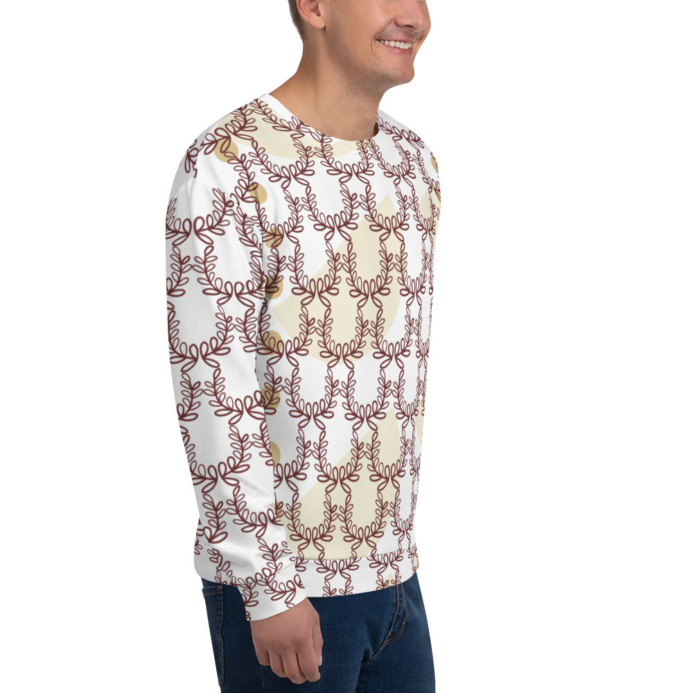 Men's All-Over Print Recycled Unisex Sweatshirt Laurel Leaves Crown White